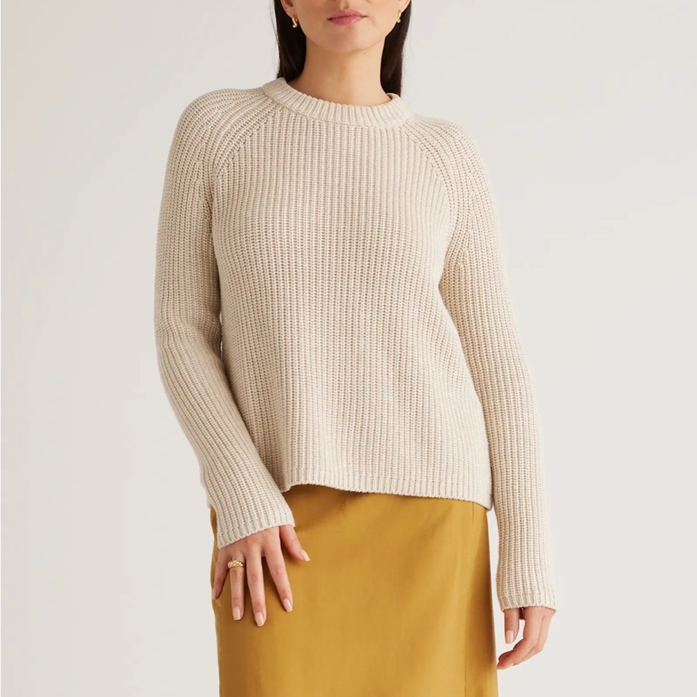 Quince 100% Organic Cotton Fisherman Crew Sweater - Speckled Beige